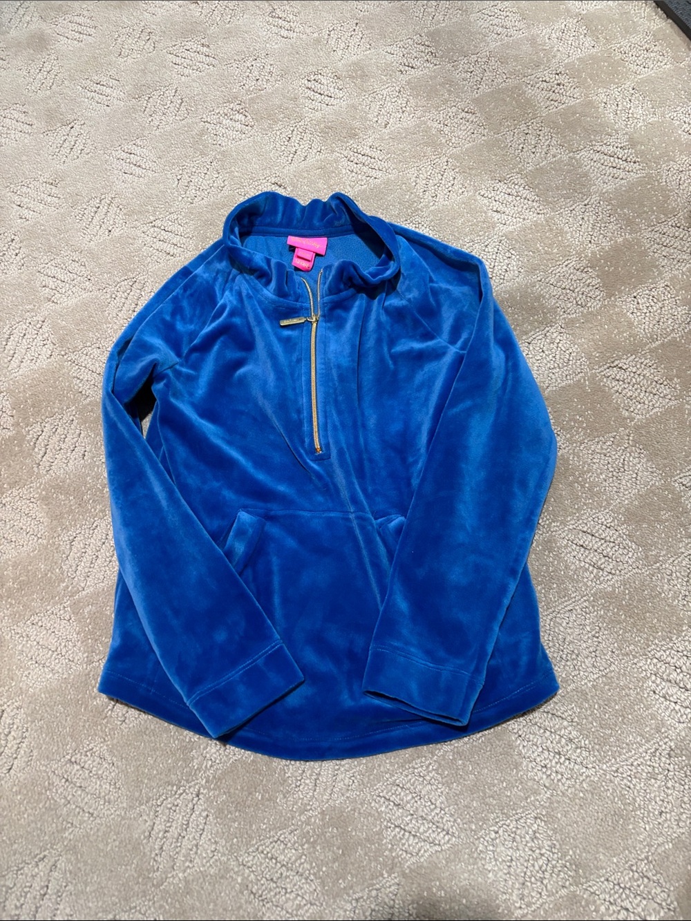 Kids Blue Velour Half-Zip Pullover Jacket